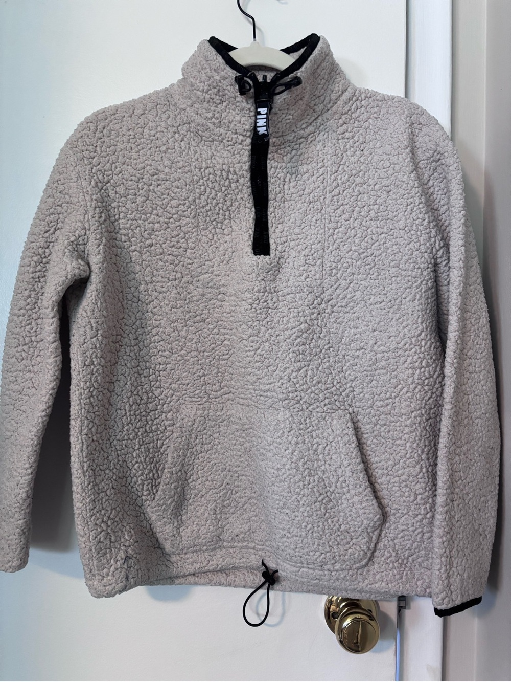 PINK Victoria's Secret Cream Sherpa Quarter-Zip Pull Over